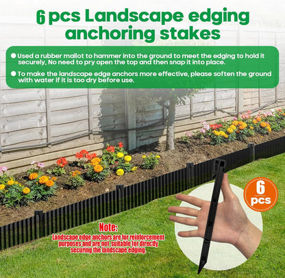 Corrugated Metal Garden Edging,Sturdy Tall Landscape Edging Borders with 6pcs Anchor Stakes, Perfect DIY for Flower Beds, Lawn and Pathway,Tree Surrounds,Paver Edges (Black 10"×20FT)