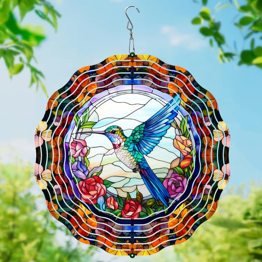 3D Hanging Wind Spinner Butterfly/Hummingbird, 10 Inch Stainless Steel Wind Spinners Outdoor Clearance, Garden Spinner for Outside Patio Yard Home Christmas Decor (Hummingbird)
