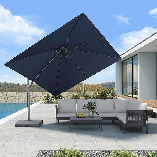 PURPLE LEAF 10' X 10' Left-right Tilting Outdoor Patio Umbrella Swivel Offset Cantilever Heavy Duty Rectangle Aluminum Umbrella with UV Resistant for Deck Pool Patio Backyard, Ocean Slate