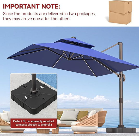 9' X 12' Cantilever Outdoor Patio Umbrellas with Base Included, Large Rectangle Umbrella Heavy Duty 360°Rotation Offset Umbrella for Garden Deck Pool Patio,Navy Blue