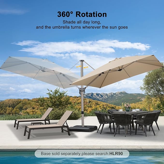 PURPLE LEAF 10' X 10' Patio Umbrella Outdoor Cantilever Umbrella, Aluminum Offset Umbrella with Champagne Frame and 360° Rotation for Pool Deck Garden, Beige