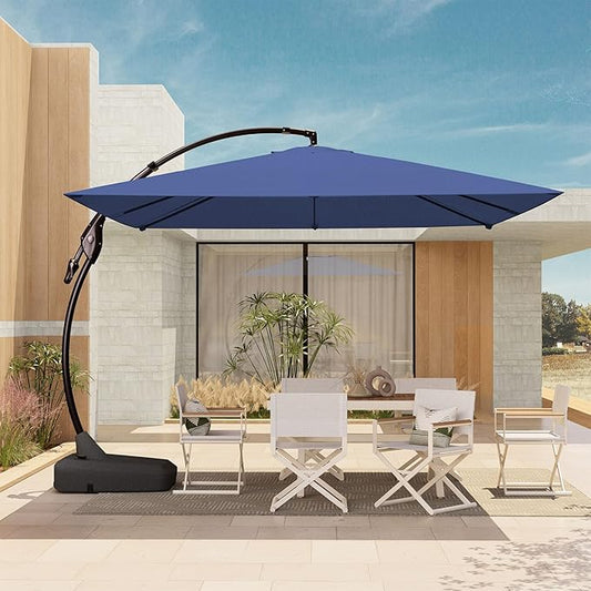 Grand patio 10x10 FT Patio Offset Umbrella, Large Square Aluminum Cantilever Umbrella Base Included for Deck Porch (Navy Blue, 10x10 FT)