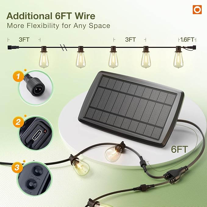 addlon 102(96+6) FT Solar String Lights Waterproof,Patio Light Solar Powered with Remote & USB Port 3 Modes, 30+2 LED Shatterproof Bulbs Outdoor Lighting for Camping Backyard Garden