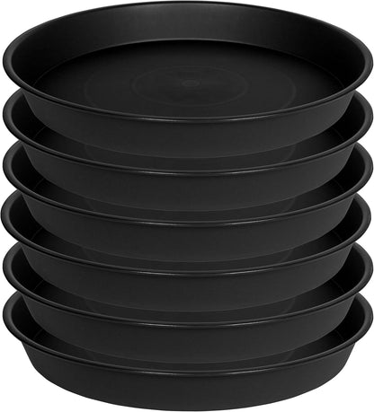 6 Pack of 8 inch Plant Saucer, Heavy Duty Plastic Plant Water Tray, Pebble Tray, Flower Saucers for Indoors, Pot Saucers, Bird Bath Bowls, Plant Dishes for Planter 7"/8" (8", Black)