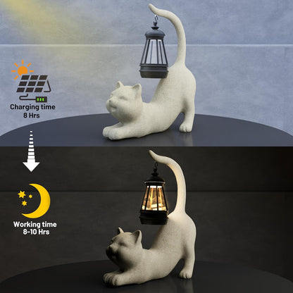 Solar Cat Garden Statue 10 Inch Porch Patio Decor for Outside Yard Decoration Outdoor Unique Housewarming Gardening Birthday Gifts for Cat Lovers Women Grandma