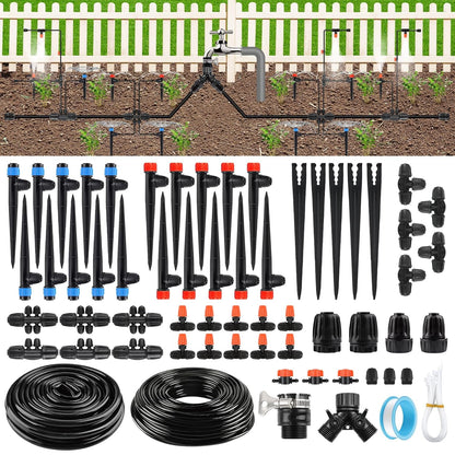207FT Automatic Drip Irrigation Kits, Kalolary 1/4" 1/2" Adjustable Garden Watering System with 4/7mm 16mm Tube Drip Emitters Locked Fittings Drip Irrigation Parts System for Greenhouse Raised Beds