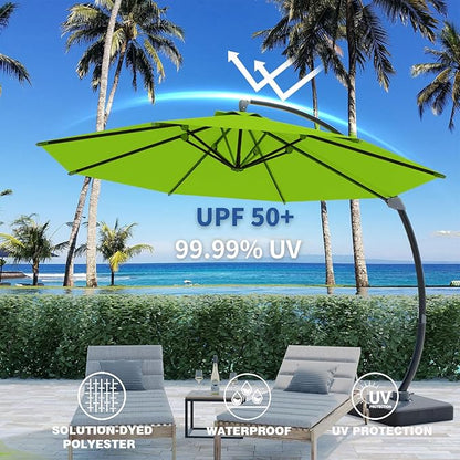 Outdoor Patio Umbrella with Sand Bag Included, 11 FT Deluxe Curvy Cantilever Umbrella Offset Hanging Umbrella with 360° Rotation for Market, Pool, Garden, Backyard, Deck