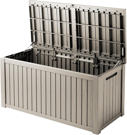 200 Gallon Outdoor Storage Bench Waterproof - Resin Deck Storage Chest for Patio & Pool, Lockable Outdoor Storage Box for Cushions & Tools, UV-Resistant, Granite Grey