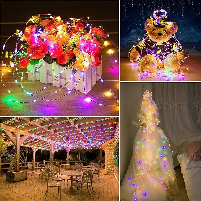 Solar String Lights Outdoor Waterproof 2 Pack Total 66ft 200LED 8 Modes Twinkle Lights Solar Fairy Lights for Patio, Garden Yard Party Wedding Tree Christmas Halloween Decoration, Multicolor