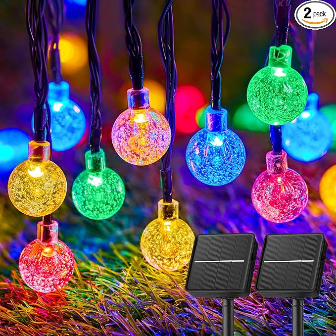 Solar String Lights Outdoor Waterproof, 2-Pack 120 LED 72Ft Total, Solar Powered Globe Patio Lights with 8 Lighting Modes for Garden Yard Porch Wedding Party Decor (Multicolor)