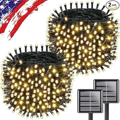 Upgrade 2Pack 500LED Solar String Lights for Outside, 180FT Solar Christmas String Lights Outdoor with 8 Modes, IP65 Waterproof Outdoor Twinkle Light, Garden Xmas Tree Christmas Decoration, Warm White