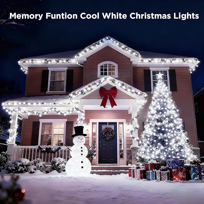 BlcTec Christmas Lights Indoor Outdoor, 300 LED 108FT Bright Christmas String Lights with 8 Modes, Connectable Plug, Waterproof, UL Listed and Timer, Suitable for Xmas Party Decorations, Cool White