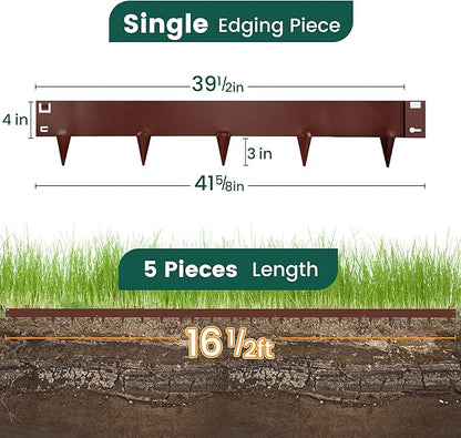5 Pack Metal Landscape Edging, 42”L x 7”H Brown Bendable Steel Lawn Garden Edging Border, No Dig Edging for Landscaping Yard Pathway (16.5 Ft Total)