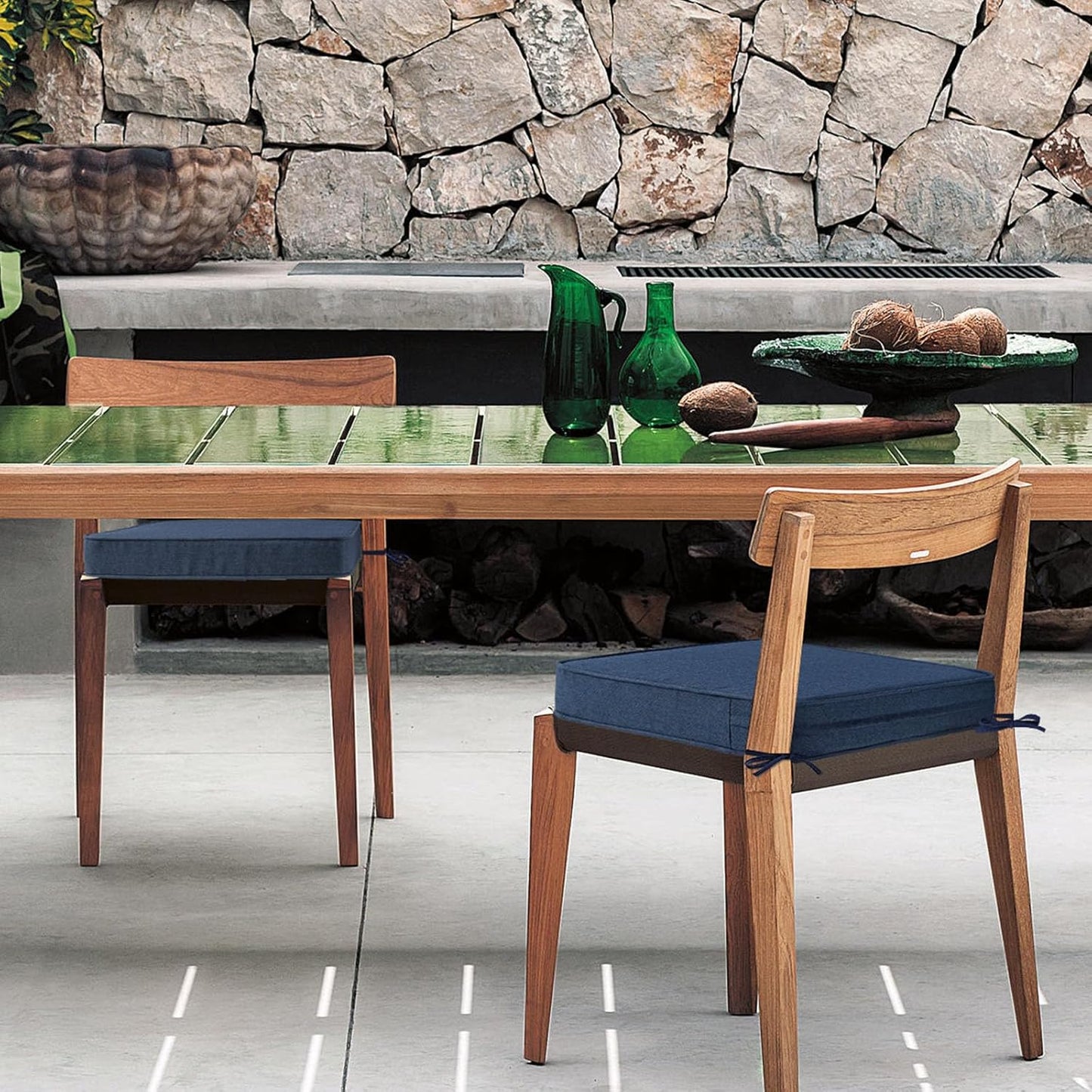 Sunbrella Square Corner Seat Cushions, 18.5" x 16" x 3", Set of 4, Indoor Outdoor Water Repellent Universal Chair Pads with Ties for Patio Furniture, Garden Dining Chairs, Specrtum Indigo