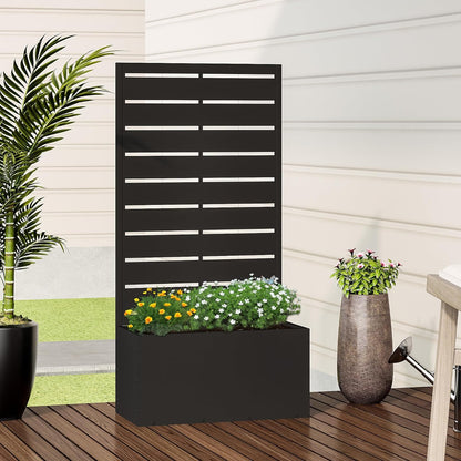 Casaphoria Metal Raised Garden Bed, 47"x24"x12" Planter Box for Climbing Plants, Vegetables & Vines, Features Drainage Holes and Privacy Screen (Black-Louvered)
