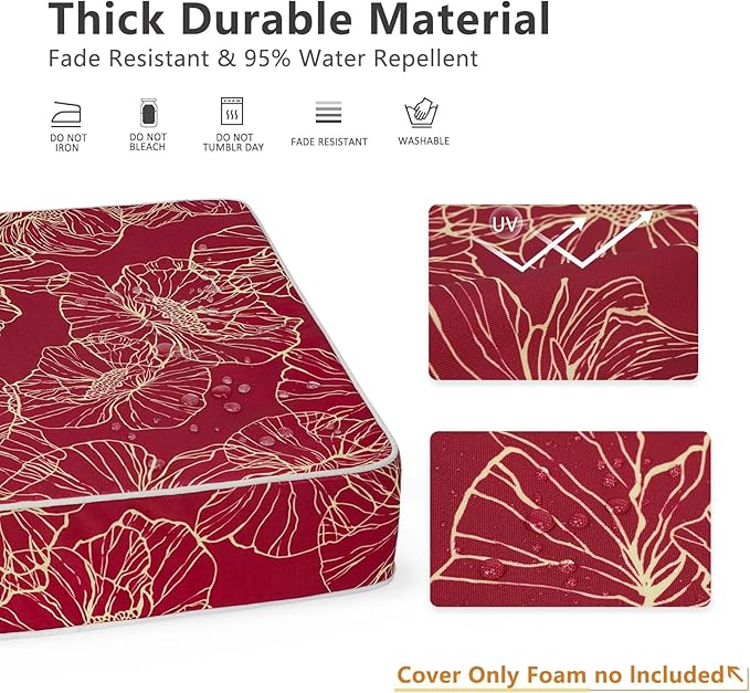 Porch Shield Outdoor Cushion Slipcovers Patio Chair Seat Cushion Covers Set 4 Waterproof Fade Resistant 22 x 20 x 4 inch, Summer Blooming