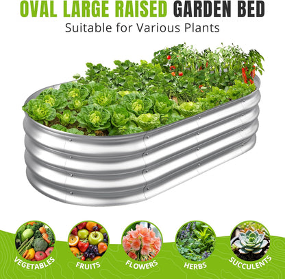 Sponvatt Raised Garden Bed - Outdoor Galvanized Raised Garden Bed Planter Boxes, Large Oval Metal for Gardening Planter Box Kit,Suitable for Vegetables,Herbs, and Flowers (4x2x1 Ft,Silver)