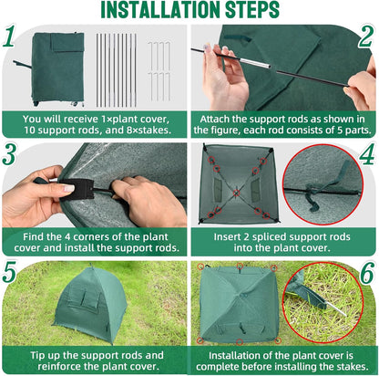 2 Packs Plant Cover Freeze Protection Blanket, 22''x22''x22'' Outdoor Garden Fabric Cover with Poles and Stakes for Winter Frost, Shade Cloth Plant Guard for Shrubs, Small Trees, Green