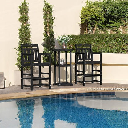 HDPE Outdoor Patio Tall Adirondack Bar Chairs Set of 2, All-Weather Bar Height Balcony Adirondack Stools for Bistro, Garden, Backyard, Pool, Deck | Matte Black