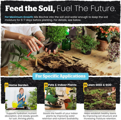 Wakefield Premium Biochar Soil Conditioner – 100% Pure Organic Biochar Soil to Boost Nutrient Retention and Water Efficiency for Houseplants, Gardens, & Lawns – 4 Quarts