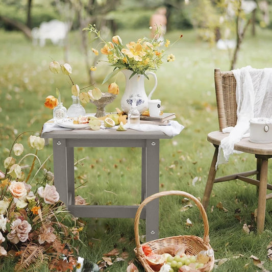 Outdoor Side Table, Small Adirondack Side Table for Adirondack Chair - Indoor Outdoor End Table - HDPS (Grey)