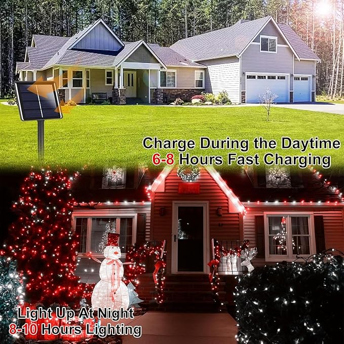 6 Pack 270FT Solar Christmas Lights Outdoor Waterproof, Super Bright 480 LED Solar String Lights with 8 Lighting Modes, Green Wire Twinkle Tree Light for Outside Xmas Party Decor (Red and White)