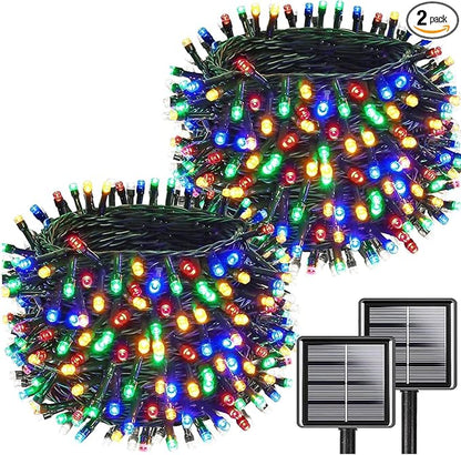 Upgrade 2Pack 200LED Solar String Lights for Outside, 66FT Solar Christmas String Lights Outdoor with 8 Modes, IP65 Waterproof Outdoor Twinkle Light, Garden Xmas Tree Christmas Decoration, Multicolor