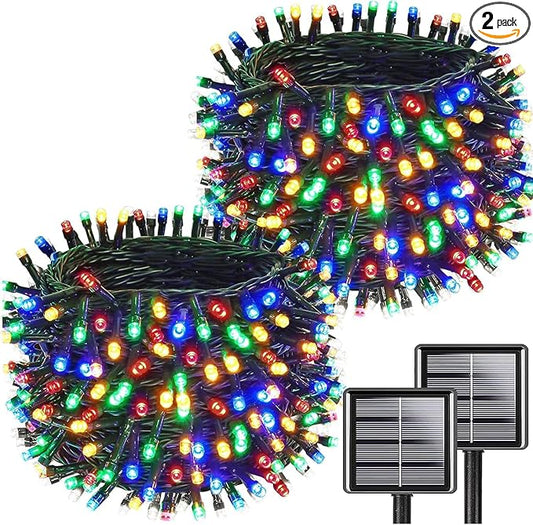 Upgrade 2Pack 200LED Solar String Lights for Outside, 66FT Solar Christmas String Lights Outdoor with 8 Modes, IP65 Waterproof Outdoor Twinkle Light, Garden Xmas Tree Christmas Decoration, Multicolor