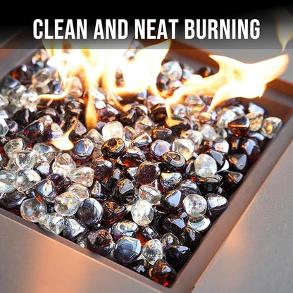 Skyflame 10-Pound Blended Fire Glass Diamonds for Fire Pit Fireplace Landscaping, 1/2 Inch Onyx Black, Crystal Ice, Amber Luster