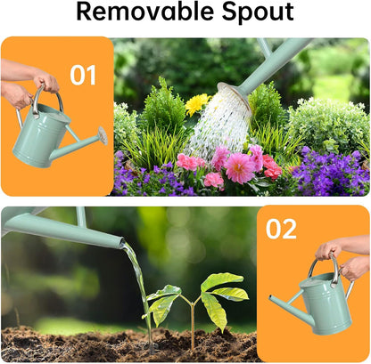 Metal Watering Can for Outdoor Plants, Galvanized Steel Watering Can with Removable spout, 1 Gallon,Perfect Home & Garden Décor Cream Green