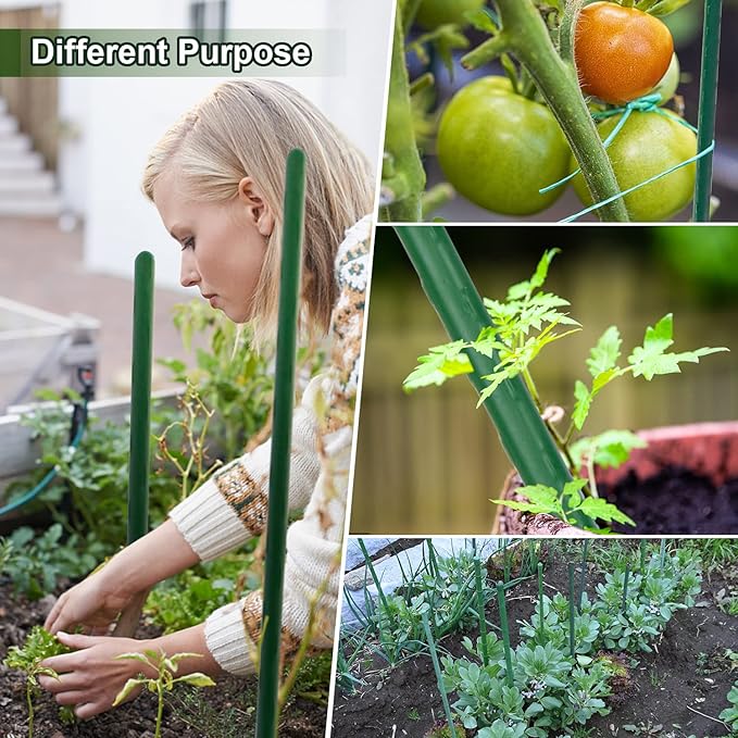 10pcs Steel Plant Stakes 6 Feet,Sturdy Plant Sticks, Plastic Coated Metal Garden Stakes Supports Climbing for Tomato, Bean, Flowers, Tree Potted