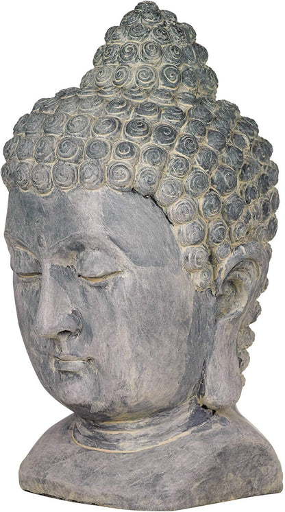 John Timberland Meditating Buddha Head Statue Sculpture Zen Asian Japanese Garden Decor Outdoor Front Porch Patio Yard Outside Home Balcony Gray Weathered Faux Stone Finish Resin 18 1/2" Tall