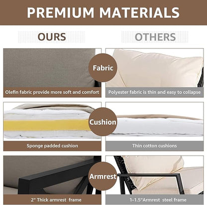 NATURAL EXPRESSIONS Rocking Chair Patio Set, 3 Piece Bistro Furniture Set with 2 Rockers, 1 Metal Coffee Table with Thick Cushions, 2 Pack Waterproof Patio Chair Covers