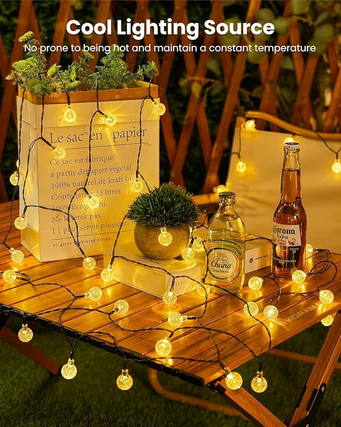 Solar String Lights Outdoor Waterproof, 2 Pack 60 LED 36.5 FT Each, Solar Powered Patio Lights with 8 Lighting Modes for Garden Yard Porch Wedding Party Decor (Warm White)