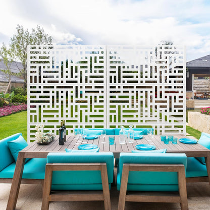 Metal Privacy Screen Outdoor 72" H×47" W,Freestanding Decorative Privacy Screen for Balcony Yard&Garden,Privacy Fence-White&Street