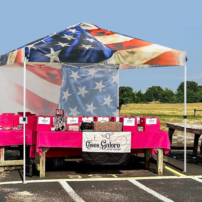 EAGLE PEAK Pop Up Canopy Tent with 1 Sidewall, Easy Setup Event Tent, Outdoor Sun Shade, Wheeled Carry Bag, Stakes and Guy Ropes, Instant Canopy 10x10, Stars and Stripes