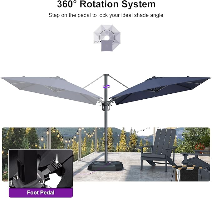 PURPLE LEAF 8' X 8' Left-right Tilting Patio Umbrella Outdoor Cantilever Swivel Square Umbrella Aluminum Offset Umbrella with 360-degree Rotation for Garden Deck Pool Patio Navy Blue