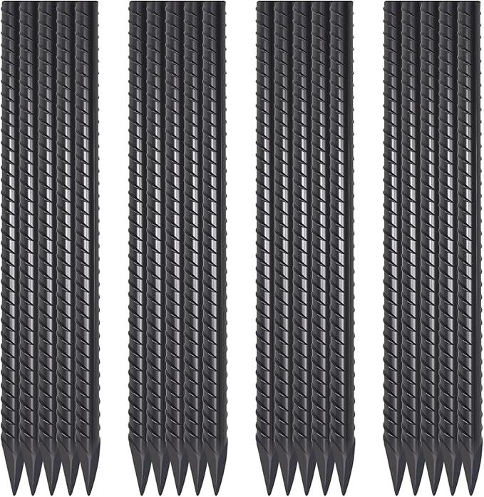 16 Inch Rebar Stakes 20 Pack 1/2 Inch Diameter Heavy Duty Steel Ground Stakes with Chisel Point End Straight Metal Stakes for Ground Concrete Form Landscape Timber and Fence, Black