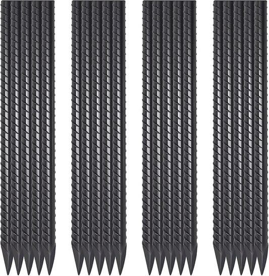 16 Inch Rebar Stakes 20 Pack 1/2 Inch Diameter Heavy Duty Steel Ground Stakes with Chisel Point End Straight Metal Stakes for Ground Concrete Form Landscape Timber and Fence, Black