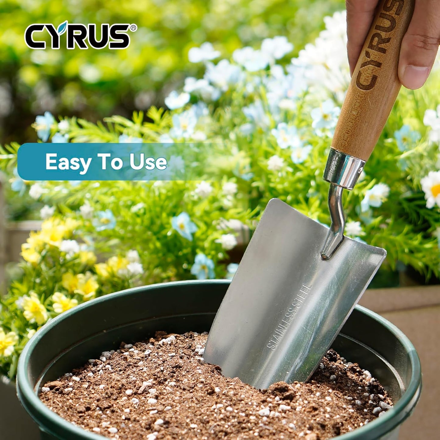 CYRUS 12.6”Garden Trowel,Heavy Duty Large Size Stainless Steel Garden Shovel with Ash Wood Handle,Suitable for Planting,Measuring,Weeding Multi-Functional Garden Spade