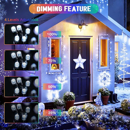 JMEXSUSS 2 Pack White and Multicolor Solar Christmas Lights, Total 400 LED 151FT Color Changing Solar String Lights Outdoor Waterproof for Outside Yard Tree Christmas Decorations