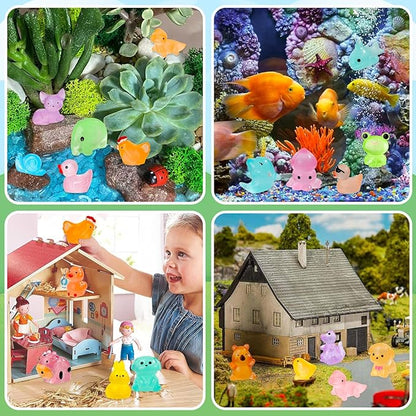 180pcs Luminous Mini Resin Animals Colorful Tiny Small Little Glow in the Dark Mini Resin Figures to Hide Miniature Animal Figurines for DIY Dollhouse Micro Garden Landscape Aquarium Decor Gift Crafts