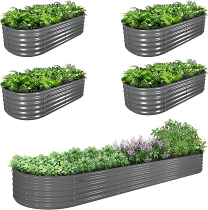 A ANLEOLIFE 5-Pack 6X2X1.5ft & 12X3X1.5ft Deep Root Galvanized Raised Garden Beds Outdoor for Planting Vegetables Flowers Herb, Quartz Grey