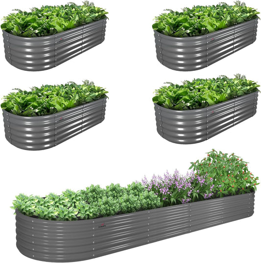 A ANLEOLIFE 5-Pack 6X2X1.5ft & 12X3X1.5ft Deep Root Galvanized Raised Garden Beds Outdoor for Planting Vegetables Flowers Herb, Quartz Grey