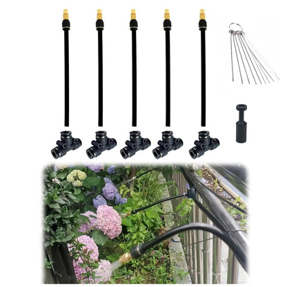 5pk Brass Misting Nozzles Tee 8 inch 360 Degree Adjustable Copper Sprayer, Compatible with1/4 trubing Hose Watering Plant Drip Irrigation Pneumatic Fittings Connection for Watering Garden(5pk)
