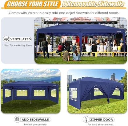 HOTEEL 10x20 Pop up Canopy with Sidewalls, One Push Outdoor Tents for Parties Waterproof Canopy Tent with Center Lock, Reinforce Rod,Easy Setup Event Tent with Sandbag for Backyard,Camping,Market,Navy