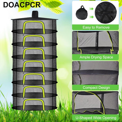 7 Layer Herb Drying Rack, Herb Drying Rack Hanging Mesh, Foldable Bud Drying Net with U-Shaped Zipper, Hooks, for Drying Herbs Plants, Flowers, Fruits, Food, Camping (7 Layers-23.62'')