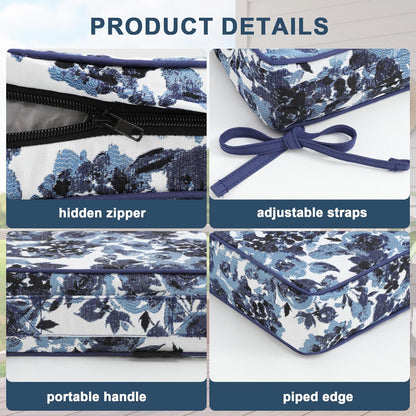 Favoyard Outdoor Chair Cushion 24 x 24 x 4 In Waterproof Pattern Fade Resistant Cushions for Patio Furniture with Removable Cover Attach Straps 28D Foam Insert Cushions Pads for Seat Sofa Couch 2 Pack