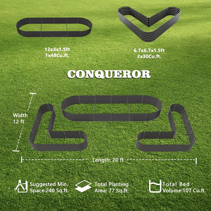 A ANLEOLIFE 3-Pack 12X3X1.5ft & 81x81x18 in Deep Root Galvanized Raised Garden Beds Outdoor for Planting Vegetables Flowers Herb, Quartz Grey