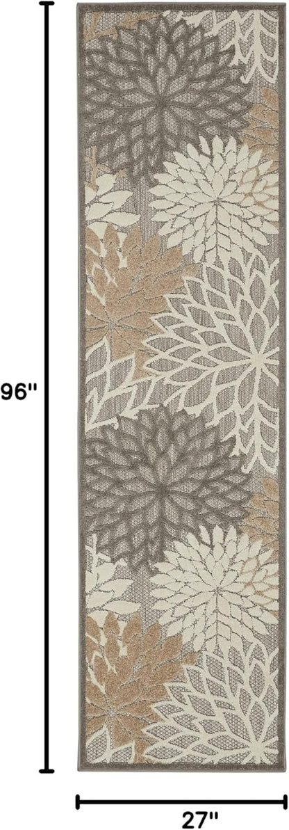 Nourison Aloha Indoor/Outdoor Area Rug 2'3" x 8', Natural, Runner Tropical Botanical Easy-Cleaning Non Shedding Bed Room Living Room Dining Room Deck Backyard Patio